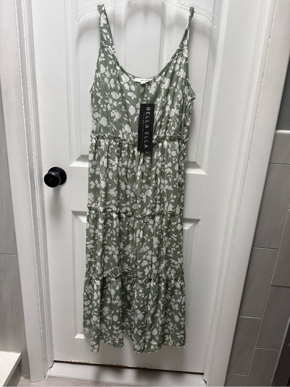 mine Sage Green and White Floral Tiered Maxi Dress